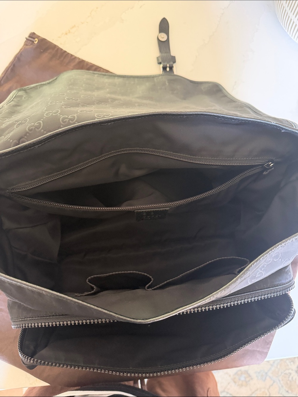 Gucci Black GG Nylon Messenger Bag with Leather Trim - Picture 11 of 13